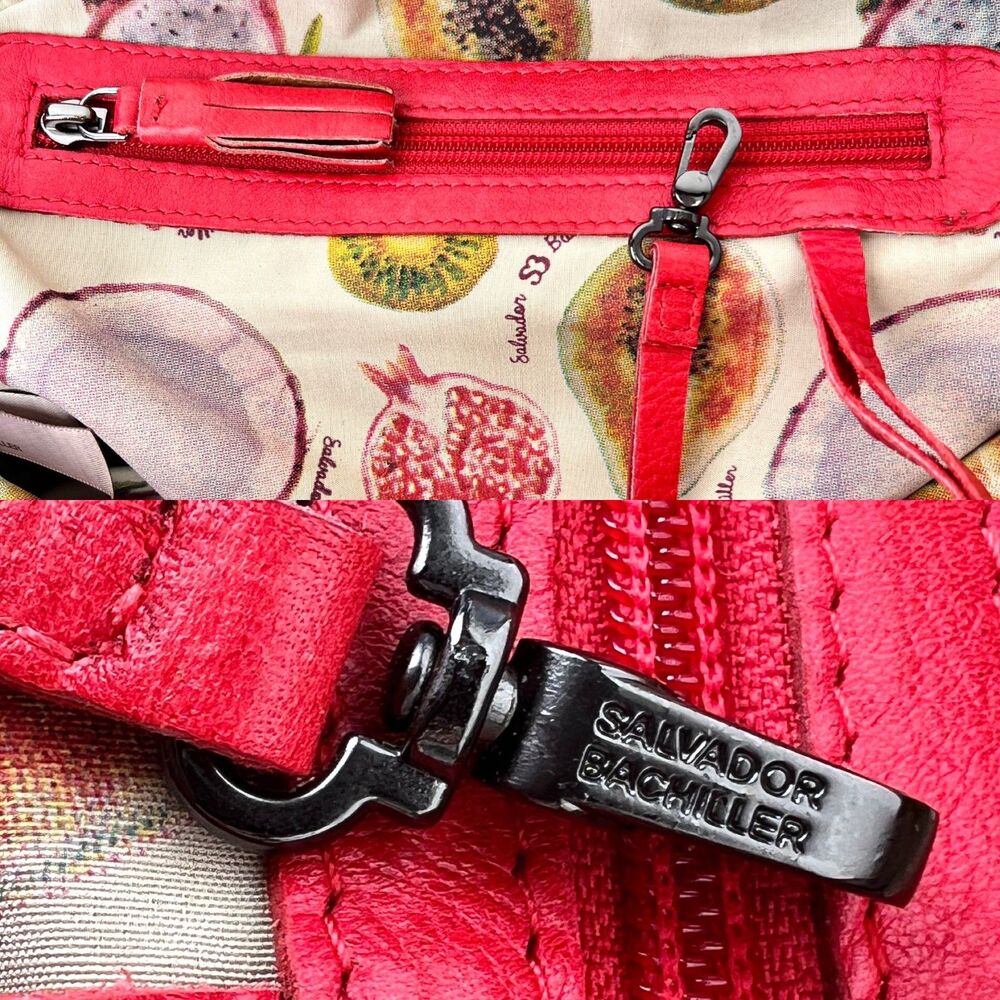 Salvador Bachiller Genuine Leather Cherry Red Callie Collection Satchel Purse - Picture 12 of 16